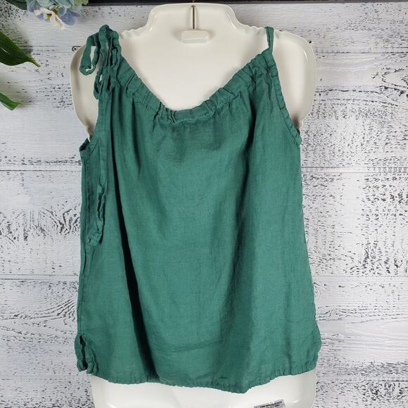 Bellambia Sleeveless Green Linen Top Size S Minimalist Coastal Resort Chic - Picture 3 of 5
